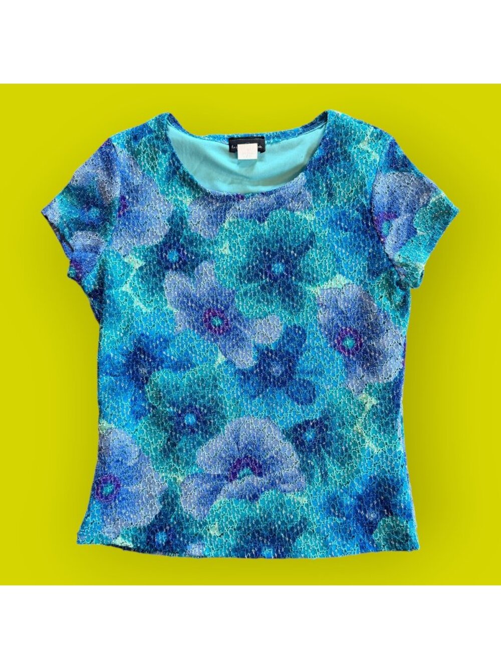 Vintage Brittany Black Vibrant Jewel Tone Blue Lace Y2K Fairycore Floral Top M